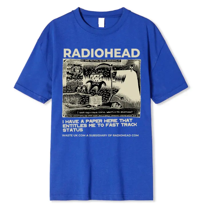 Radiohead - Camiseta clásica retro para hombre, estilo Hip Hop, de la gira de rock norteamericana, 100% algodón, talla grande - 1