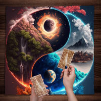 Mantel de Mesita de Tarot Tapiz de Paisaje de Cascada Lunar Planetas Decoración de Pared para Cocina y Comedor - details 0