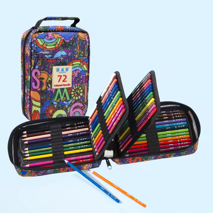 Lápices de aceite de 72 colores en caja de viaje con cremallera para dibujo rudimentario ideal para principiantes y niños - 1