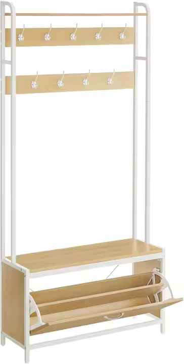 Perchero Zapatero Industrial Estante Superior con 9 Ganchos Estilo Rústico Marrón y Negro - 1
