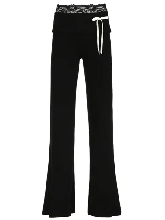 Pantalones negros de cintura alta para acampar para mujer, estética cómoda en ropa elástica - 1