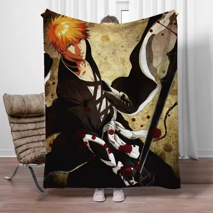Manta personalizada para sofás, mantas decorativas BLEACH para sofá, mantas suaves y esponjosas, manta bonita con personajes para siesta hasta la rodilla - 1