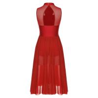 Elegante Traje de Patinaje de Hielo para Mujeres Leotardo de Ballet de Malla Transparente sin Mangas Traje de Baile Lírico Contemporáneo - details 33