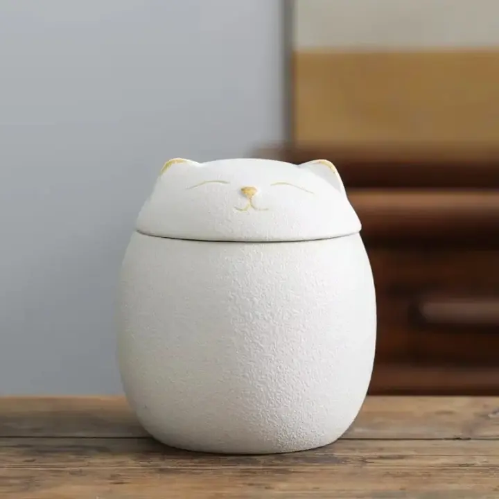 Tarro de cerámica estilo gato de la suerte, hoja de té, café, grano, azúcar, almacenamiento de alimentos, aperitivos, dulces, recipiente para decoración de encimera de cocina - 1