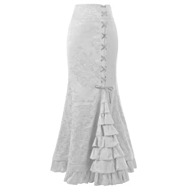 Punk largo estampado retro para mujer, cola de pez de belleza, con cordones para sa, cintura alta - 1