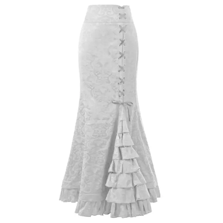 Punk largo estampado retro para mujer, cola de pez de belleza, con cordones para sa, cintura alta - 1