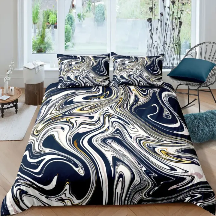Elegante Funda de Edredón de Mármol Set de Cama de Turquesa Dorada y Azul Acuático Abstracto - 1
