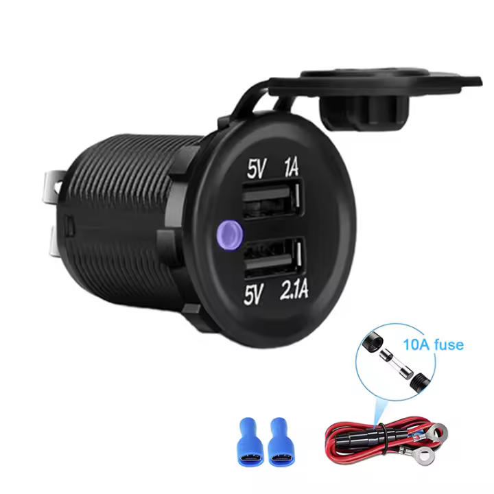 Adaptador de doble toma de corriente, Cargador USB, 5V, 3.1A, 12V, 24V, motocicleta, coche, barco y más - 1