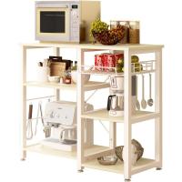 Estantería de Cocina con 3 Estantes y Cesta Metálica, Mesa Auxiliar de Cocina con Estanterías Soporte de Microondas con Ganchos, 90 x 40 x 83 cm - details 13