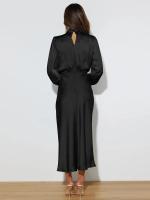 Primavera Verano nuevo vestido de manga larga de satén de gama alta vestido de noche elegante para mujer ropa de fiesta vestidos de celebridades - details 14