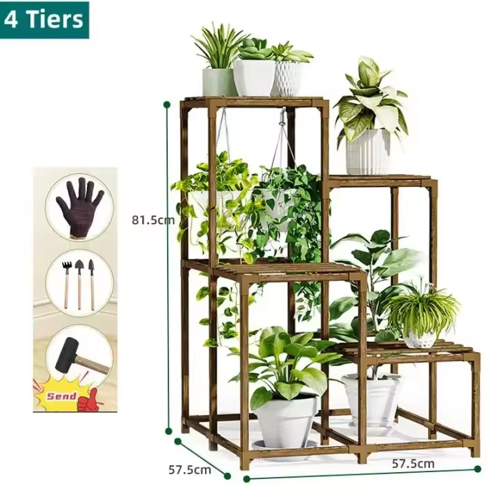 Estante de exhibición de plantas de escalera interior y exterior, soporte de plantas de madera, estante de almacenamiento de plantas de balcón, organizador de flores - 1