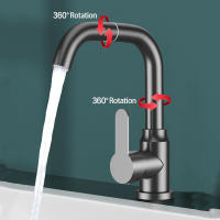 Grifo de fregadero de baño negro mate con caño giratorio de 360 °, mango único, orificio extendido con drenaje emergente de Metal - details 4