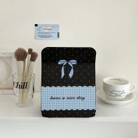 Espejo de escritorio de cuero Pu, espejo cosmético compacto, espejo de tocador con lazo rosa, espejo de maquillaje de bolsillo plegable delicado, decoración del hogar - details 13