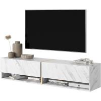 TV Suspendido con 2 Puertas 2 Cajones Mesa De TV para Salón Dormitorio 140 cm Mármol Blanco con Inserción Dorada Mirrgo - details 8