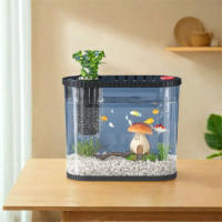 Pecera de sobremesa irrompible, ahorradora de espacio, de plástico transparente con compartimento para filtro, pecera transparente de mesa. - details 11