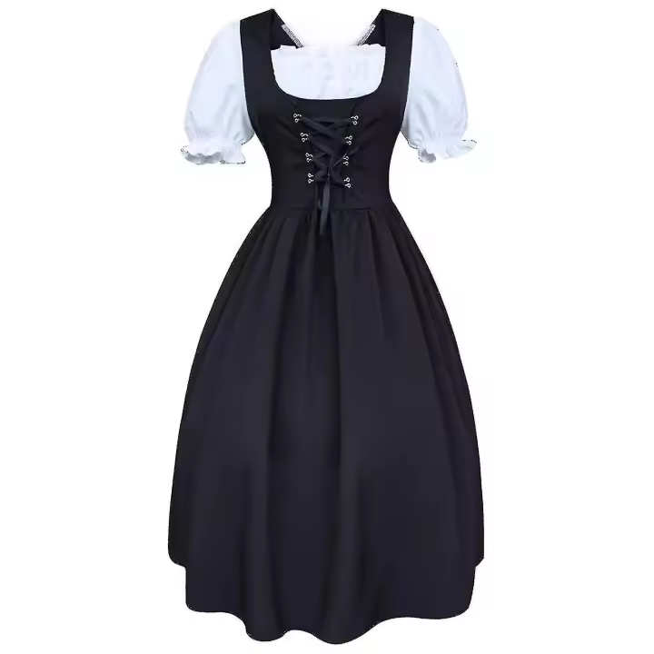 Vestido Midi Dirndl para mujer, S-5xl de 2 piezas con delantal y blusa, color blanco y negro - 1