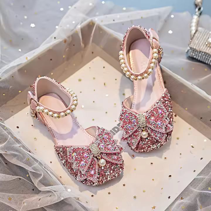 Zapatos de princesa de cristal plano para niños, modelo de anfitrión de escenario de actuación, compañero de clase de pasarela - 1