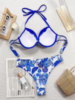Bikini floral asteroidal de cintura alta con tanga para mujer estilo vintage - details 4