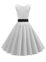 Polka dot plaid print vintage women summer retro 50s 60s party a line dress - details 3