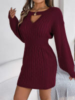 Punto de manga larga para mujer, vestido suéter elegante con aberturas, otoño e invierno - details 1