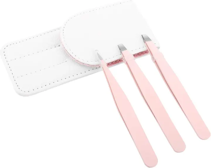 Luxspire Set de Pinzas - 3PZS Kit de Pinzas de Acero Inoxidable con Estuche para Cejas, Eliminación de Pestañas, Vello Encarnado y Barbas, Herramienta de Belleza Diaria para Mujeres y Hombres - Rosa - 1