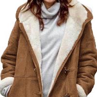 Chaqueta de mujer con forro de lana, hebilla de esquina con capucha, abrigo de longitud media, abrigo de piel resistente al viento para invierno, ropa de calle - details 10