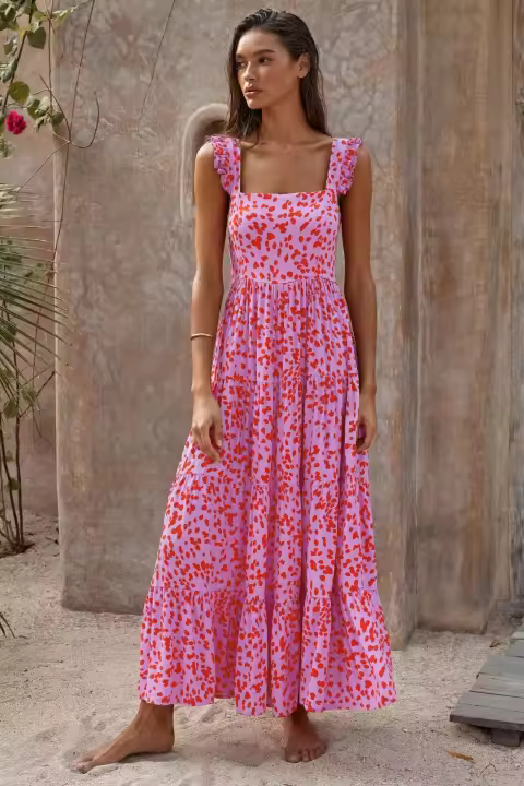 Ropa de mujer 2025 con tirantes fluidos, vestido largo estampado para mujer - 1
