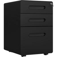 Archivador portátil con 3 cajones con cerradura y archivador para colgar, archivador de acero, 39 x 48 x 59 cm, color negro - details 0