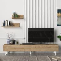 Juego de Mueble Salón Decorativo Mesa TV con 2 Estantes de Pared Módulos Salón Aglomerado 180 x 31 x 33 cm - details 0