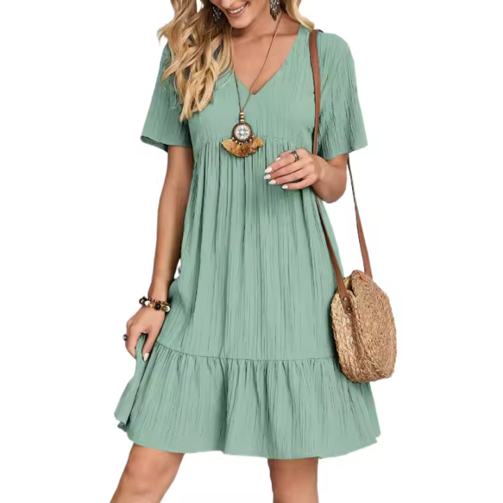 Vestidos de mujer con faldas holgadas, manga corta, casual, estilo túnica, fluido. - 1