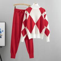 Conjunto de 2 Piezas de Punto para Mujer Jersey Grueso Informal Musulmán, Top y Pantalón de Punto - details 6