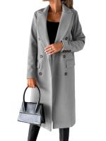 Abrigo De Mujer De Punto De Lana Con Cuello En V Y Botones Dobles De Color Sólido Largo De Manga Para Otoño/Invierno - details 4