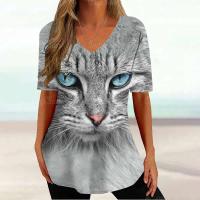 Camiseta Gráfica de Gato Kawaii Manga Corta, Estampado Haruku, Cuello en V, Ropa Suelta para Mujeres - details 4