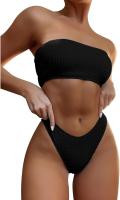 Conjunto Bikini Mujer Push Up Sin Tirantes + Cintura Alta |   Traje de baño acolchado retro de dos piezas |   Traje de baño para playa/natación - details 0