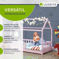 Cama Infantil 80 x 160 cm con protección anticaída, Cama casa de Madera Maciza para niños - Cama en Color Rosado - details 5