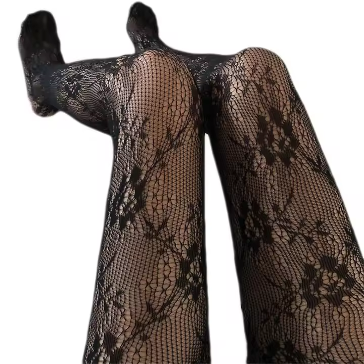 Medias de encaje floral ahuecadas de Lolita para mujer, medias de rejilla Kawaii - 1