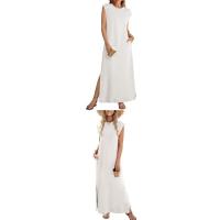 Vestido largo sin mangas con cuello redondo y abertura lateral en color versátil para mujer 2025. - details 4