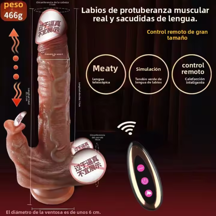 Juguetes sexuales, masturbador femenino de empuje, pene ultra-simulado telescópico calentado negro, palo vibrador, pistola para lamer la lengua, diversión - 1