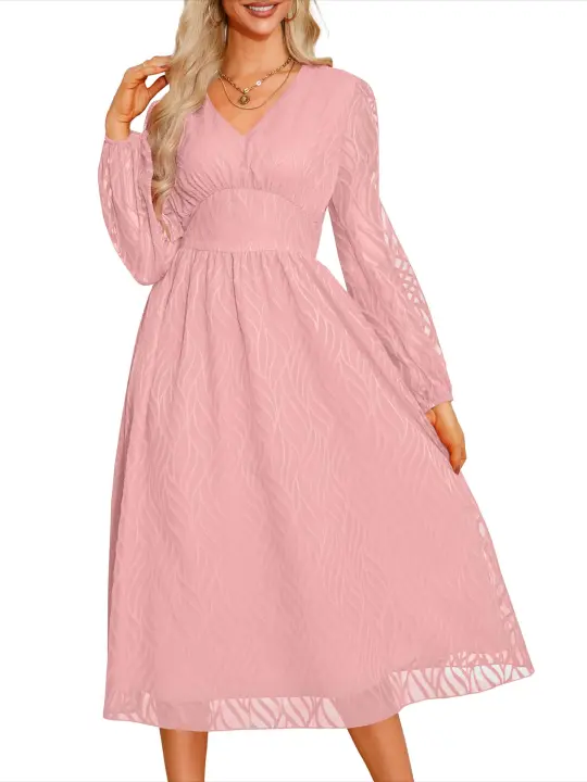 Vestido largo informal de manga larga para mujer, traje de algodón, elegante y elegante, Color sólido - 1