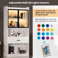Gabinete de Almacenamiento con Luz Estante de Exhibición de Coleccionables con Puertas de Vidrio Emergentes 16 Colores Disponibles Ideal para Sala de Estar Blanco o Negro - details 2