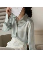 Blusa De Seda Para Mujer Con Manga Larga Estilo Coreano Elegante Traje De Oficina Color Sólido Ropa De Lady Casual Para Mujer - details 6