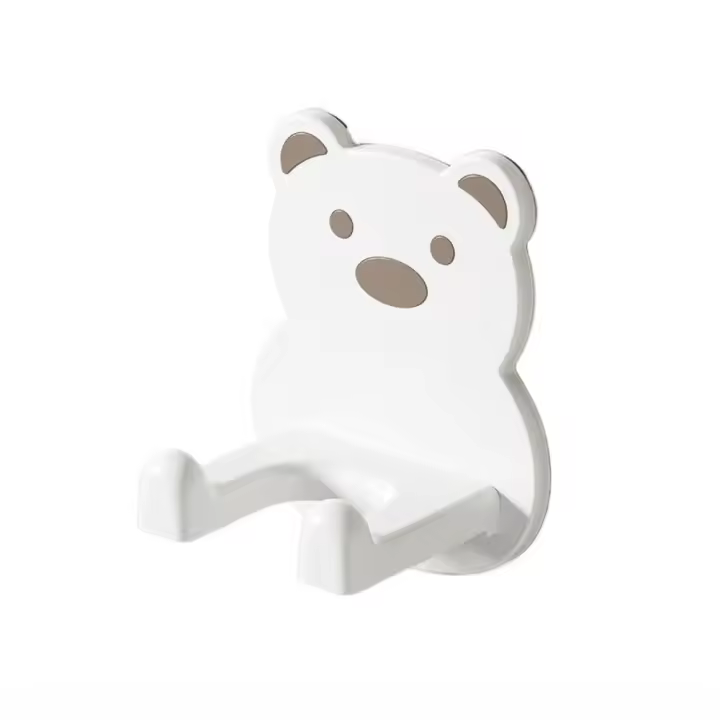 Soporte de plástico para secador de pelo de oso de dibujos animados, soporte de almacenamiento autoadhesivo para soplador de aire, estante para secador de pelo montado en pared para baño - 1