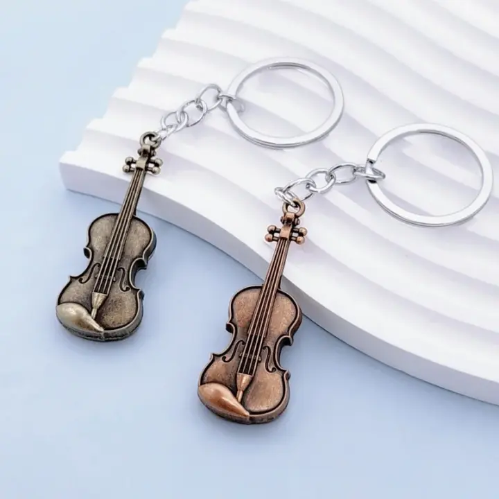 2 unid/set llavero de instrumento Musical Vintage guitarra y violín colgante joyería para hombres y mujeres accesorios únicos - 1
