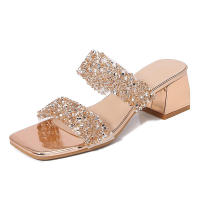 Sandalia 2025 nuevas zapatillas de moda con diamantes de imitación, zapatos de mujer de tacón alto con suela gruesa - details 0