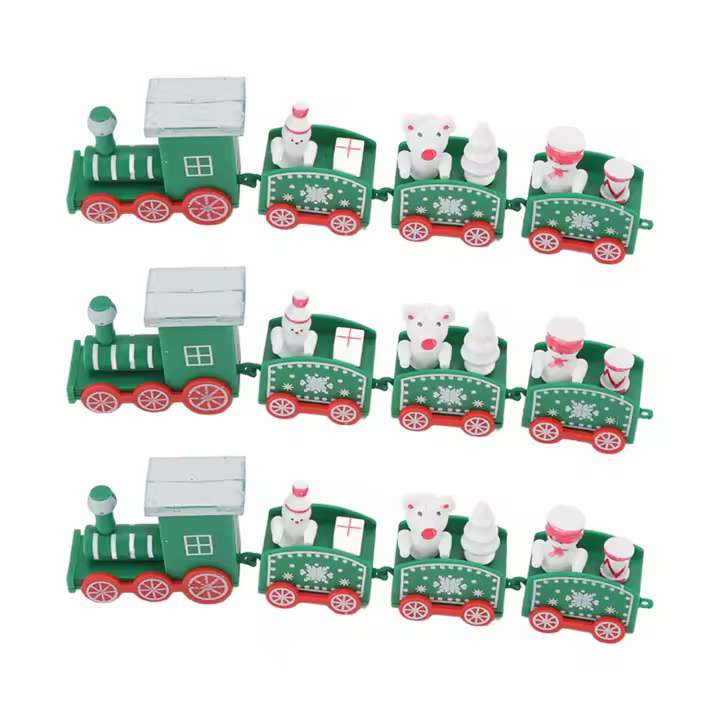 Juego de decoración navideña de tren pequeño, exquisito Mini tren, accesorios verdes, 3 juegos - 1