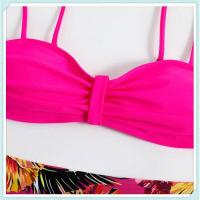 Conjunto de bikini bandeau liso, estampado tropical sexy, traje de baño mejorado para mujer, traje de baño de cintura alta con encaje en la espalda, ropa de playa - details 4