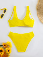 Bikini de cintura alta para mujer, traje de baño deportivo unicolor, traje de baño Sexy a rayas, ropa de baño para mujer, ropa de playa 2025 - details 11
