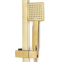 Sistema de ducha de lluvia dorado moderno, juego de ducha montado en la pared con cabezal de ducha de 9x9 pulgadas y ducha de mano de latón - details 8