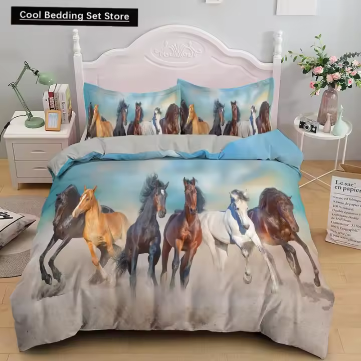 Juego de Ropa de Cama para Caballos Cama de Polyester de Tamaño Único, Doble Rey, Rey - 1