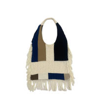 Bolso de un solo hombro tejido con borlas y patchwork, bolso - details 3